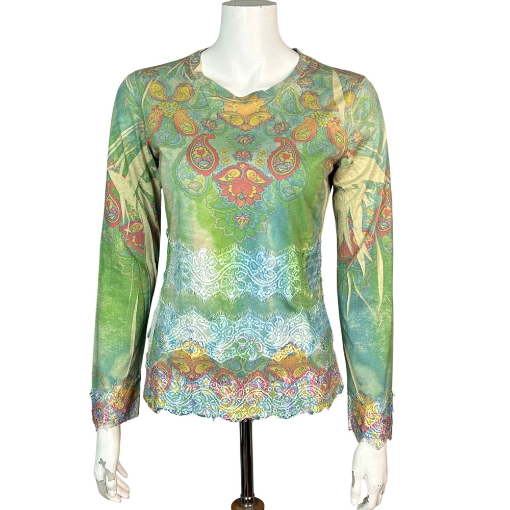 90s Y2K Tattoo Grunge Love Amour Top T-shirt L Paisley Tie Dye Lace Artsy Fairy